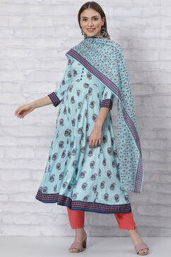 Sky Blue Kalidar Printed Suit Set image number 0
